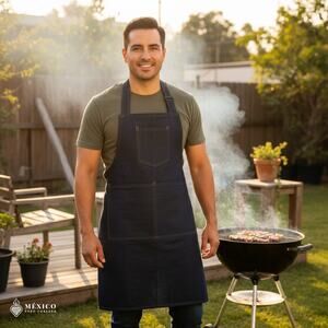 Blue Denim Men’s Bib Apron – Durable Work & Cooking Utility Design